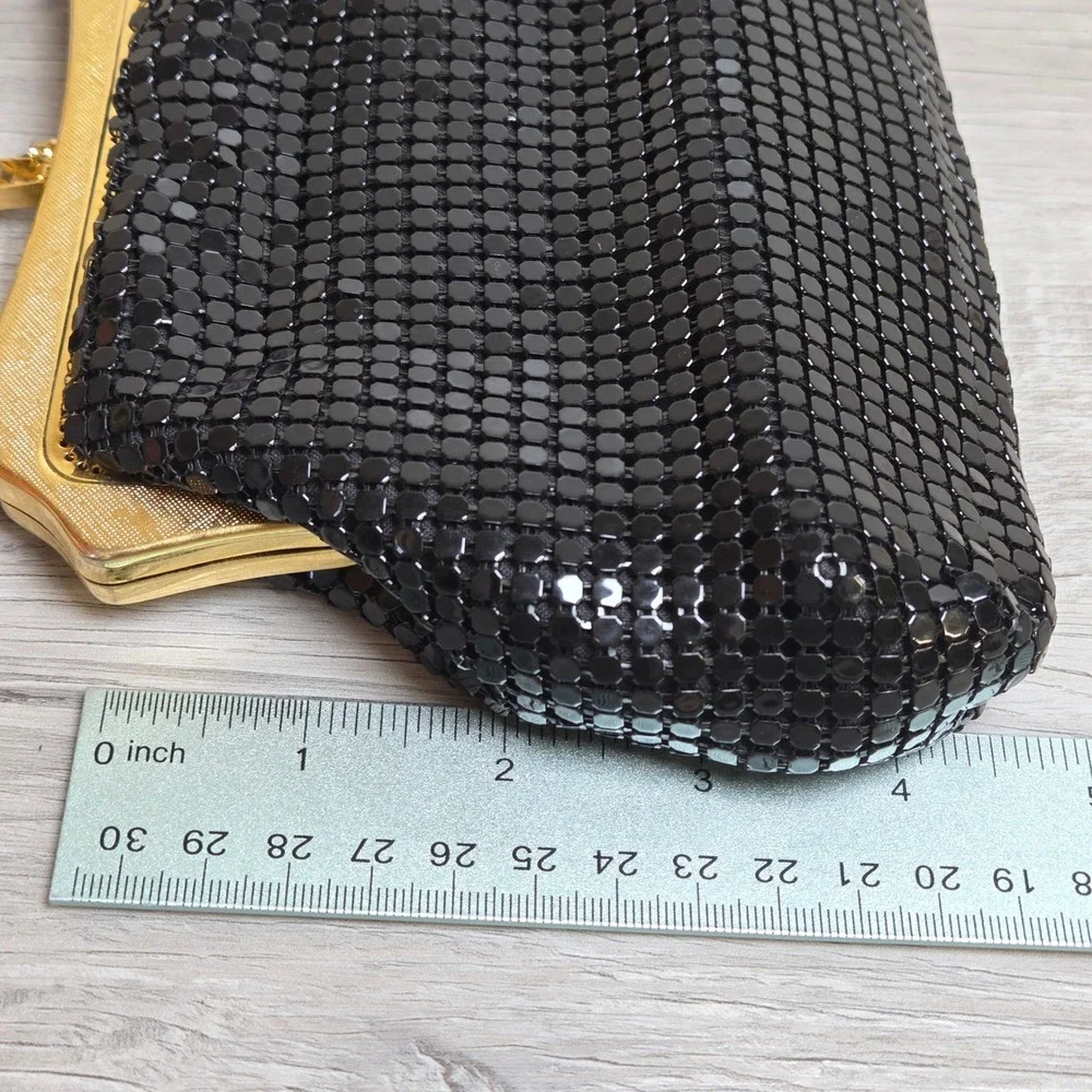 Apri Nights Black Metal Mesh Evening Clutch Bag Gold Tone Frame Snake Chain
